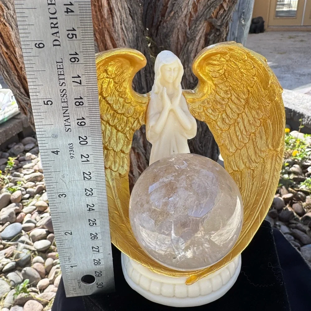 Gold Winged Angel with Clear Quartz Sphere